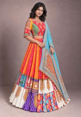 Multicolor Printed Silk Blend Chaniya Choli Set For Navratri And Garba for Diwali | Wedding & Festive Wear