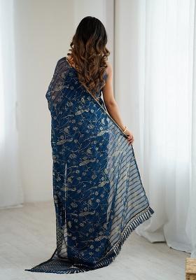 Morpeach Embroidery Silk Blend Saree Set for Diwali and Festive Wear