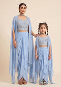 Pretty Powder Blue Embroidered Handwork Mother Daughter Fusion Set | Twin In Charm