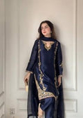 Navy Blue Embroidered Silk Blend Farshi Salwar