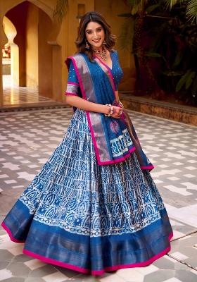 Blue Embroidered Silk Blend Chaniya Choli Set For Navratri And Garba for Diwali and Festive Wear