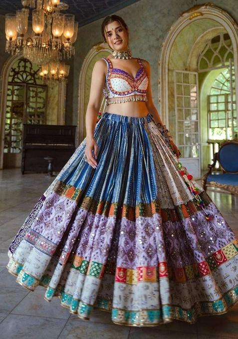 Multicolor Printed Silk Blend Chaniya Choli Set For Navratri And Garba for Diwali | Wedding & Festive Wear