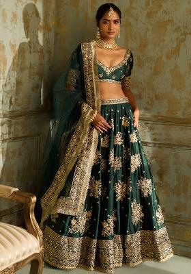 Green Sequence With Dupatta Silk Blend Lehenga Set with Embroidered for Diwali | Wedding & Festive Wear