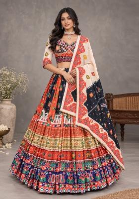 Multi Color Digital Print Silk Blend Chaniya Choli Set For Navratri And Garba for Diwali | Wedding & Festive Wear