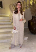 White Embellished Georgette Straight Kurta Set