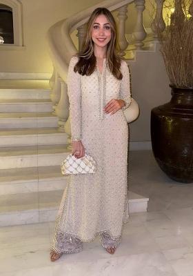 White Embellished Georgette Straight Kurta Set