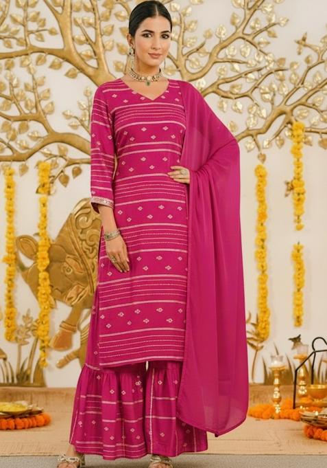 Pink Embroidered Chanderi Sharara Set