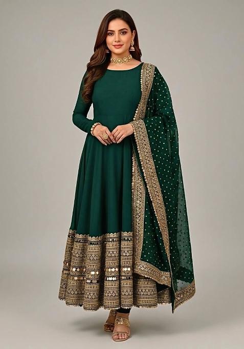 Green Embroidered Silk Blend Anarkali Set