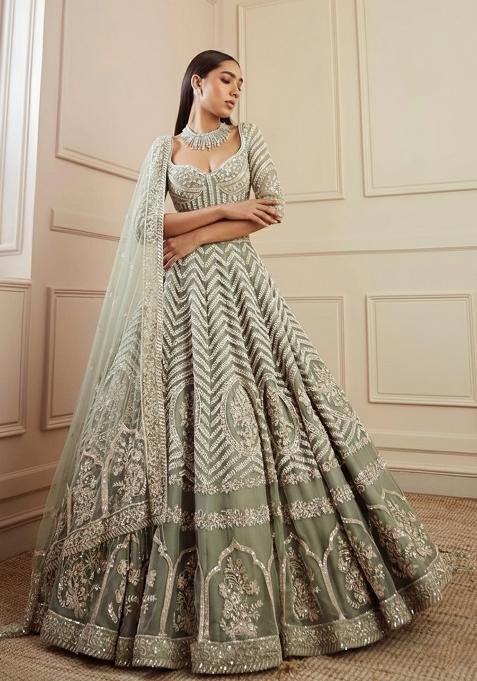 Pista With Dupatta Georgette Lehenga Set with Embroidered for Diwali | Wedding & Festive Wear