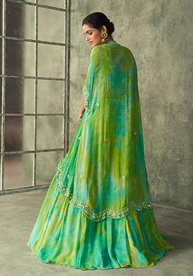 Green Embroidered Art Silk Blend Lehenga Set for Diwali and Festive Wear