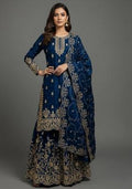Blue Embroidered Silk Sharara Set