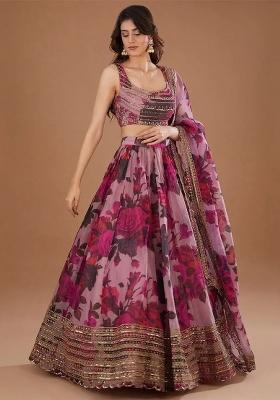 Pink Embroidery Organza Lehenga Set for Diwali and Festive Wear