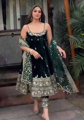 Green Embroidery Silk Salwar Kameez