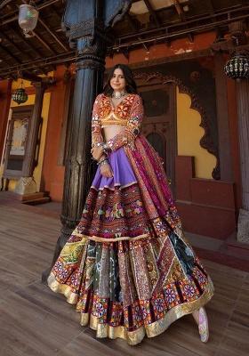 Multicolor Printed Silk Blend Chaniya Choli Set For Navratri And Garba for Diwali and Festive Wear