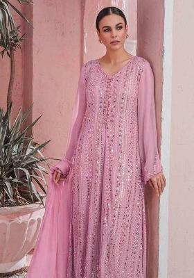 Pink Embroidered Georgette Pakistani Suit Set
