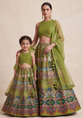 Royal Green Embroidered Crepe Mother Daughter Lehenga Set | Twin In Royal Style