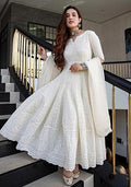 White Chikankari Cotton Anarkali With Dupatta