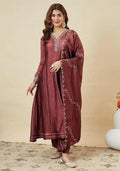 Maroon Embroidery Silk Blend Kurta Set