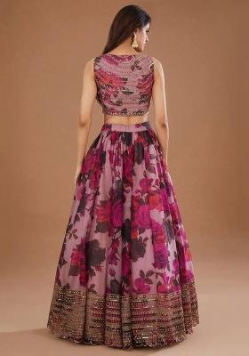 Pink Embroidery Organza Lehenga Set for Diwali and Festive Wear