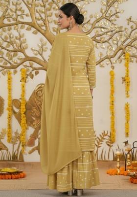 Mustard Embroidered Chanderi Sharara Set