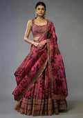 Pink Floral Print Organza Lehenga Set for Diwali and Festive Wear
