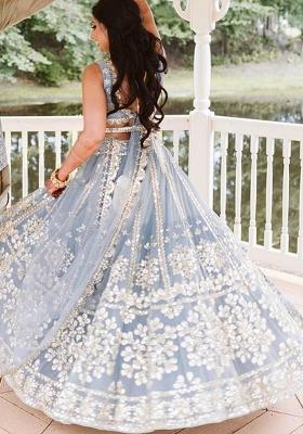 Sky Blue Net Lehenga Set with Zari Work for Diwali | Wedding & Festive Wear