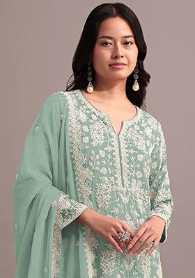Green Chikankari Georgette Sharara Set