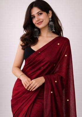 Brick Red Woven Khadi Saree Set for Diwali and Festive Wear