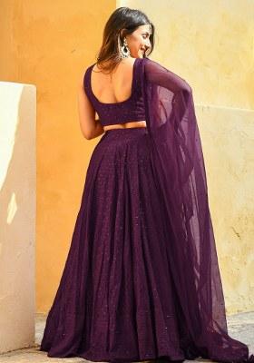 Purple Embroidered Georgette Lehenga Set With Dupatta for Diwali and Festive Wear