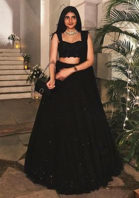 Black Embroidered Georgette Lehenga Set for Diwali and Festive Wear