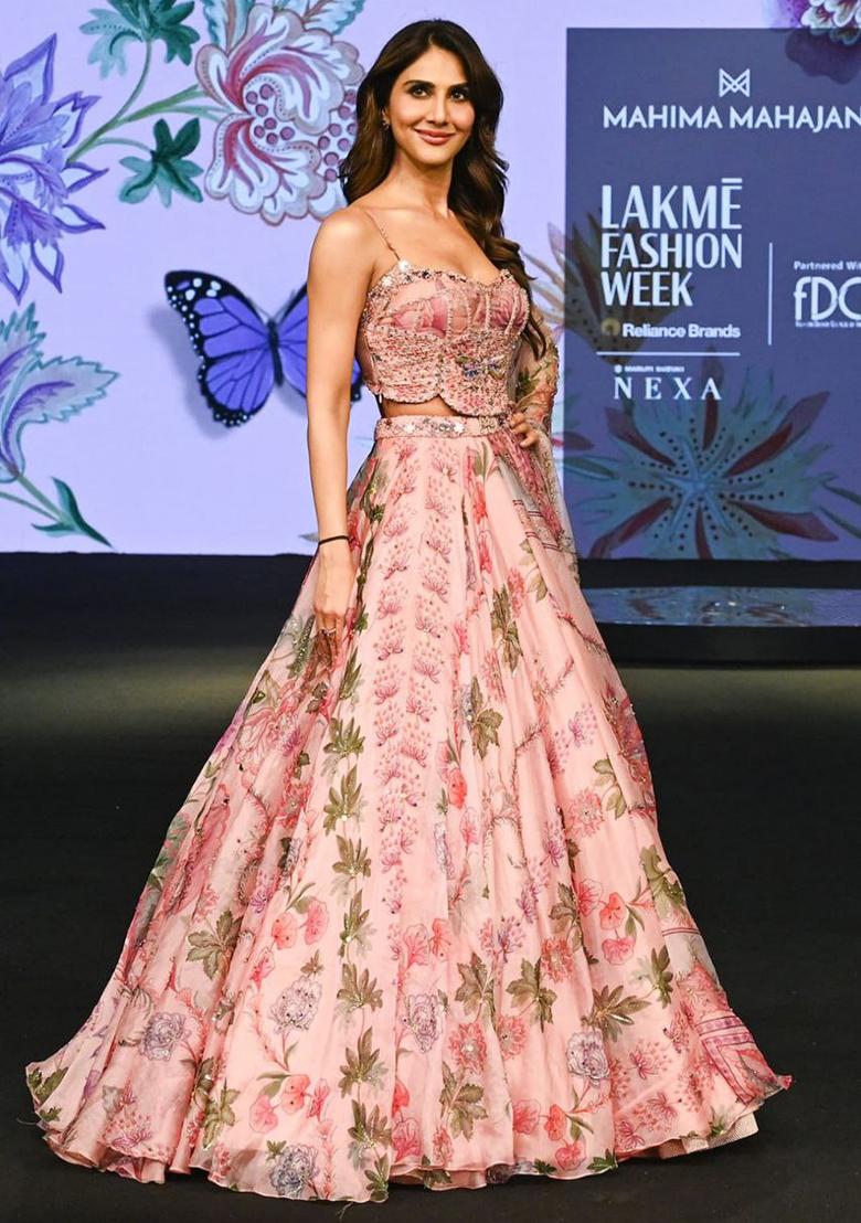 Peach Embroidery Organza Lehenga Set for Diwali and Festive Wear