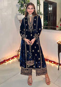 Blue Embroidered Velvet Pakistani Suit Set