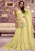 Yellow Embroidered Georgette Sharara Set