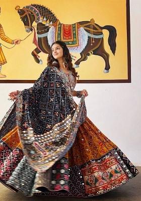 Multicolor Printed Silk Lehenga Set for Diwali and Festive Wear