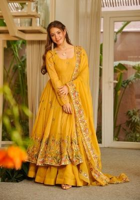 Yellow Emboidered Silk Sharara Set