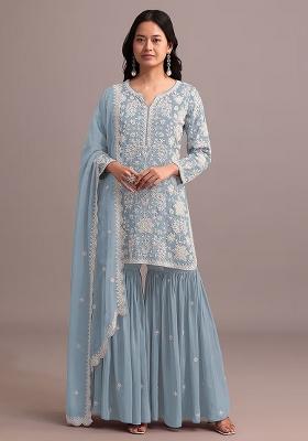 Sky Blue Chikankari Georgette Sharara Set