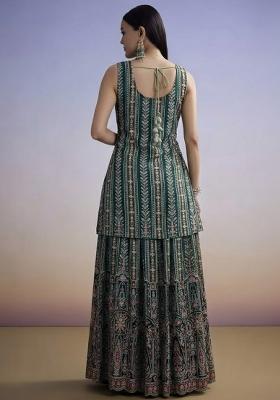 Forest Green Embroidered Crepe Sharara Set