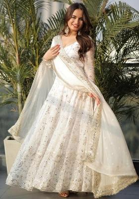 White Embroidered Georgette Anarkali Set