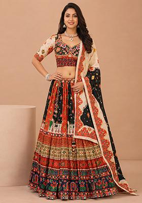 Black Printed Silk Blend Chaniya Choli Set For Navratri And Garba for Diwali | Wedding & Festive Wear