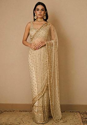 Golden Embellished Soft Net Saree Set for Diwali and Festive Wear