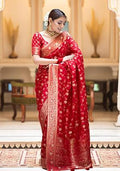 Red Banarasi Soft Silk Blend Saree Set for Diwali and Festive Wear