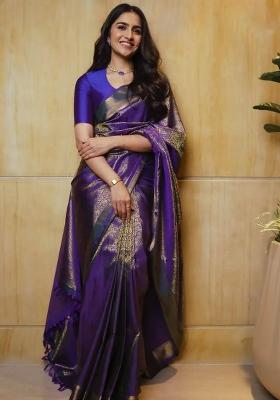 Purple Work Soft Lichi Silk Jacquard Saree Set for Diwali | Wedding & Festive Wear