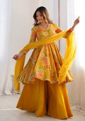 Yellow Floral Print Chanderi Sharara Set