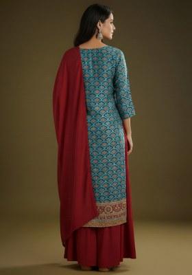 Maroon Embroidered Crepe Sharara Set