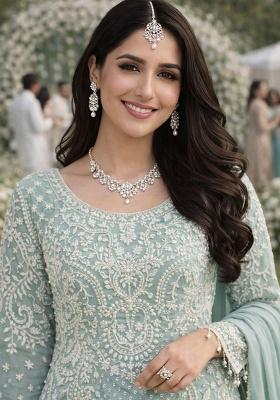 Turquoise Embellished Georgette Pakistani Suit Set