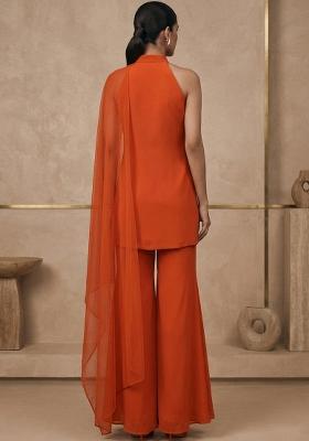 Orange Embroidered Handwork Sharara Set