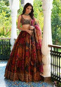 Red Embroidered Georgette Lehenga Set With Dupatta for Diwali and Festive Wear