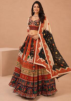 Black Printed Silk Blend Chaniya Choli Set For Navratri And Garba for Diwali | Wedding & Festive Wear