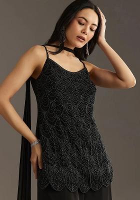 Black Embroidered Georgette Sharara Set