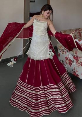 White Embroidery Vichitra Sharara Set